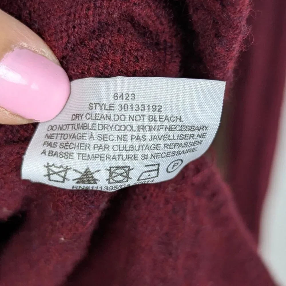 Tory Burch | Burgundy Textured Trim Cashmere V Neck Sweater Size XS